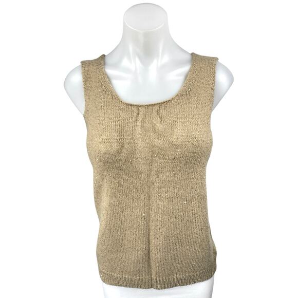Saks Fifth Avenue Gold Metallic Wool Cashmere Sleeveless Tank Sweater Vest Top S - Picture 1 of 5